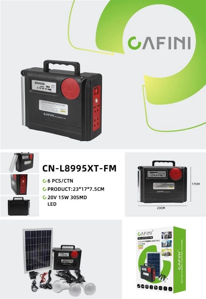 Bateria Cafini C/energia Solar + 3 Focos / 20w Cn-l8995xt-fm 20v/20w — imagen 1