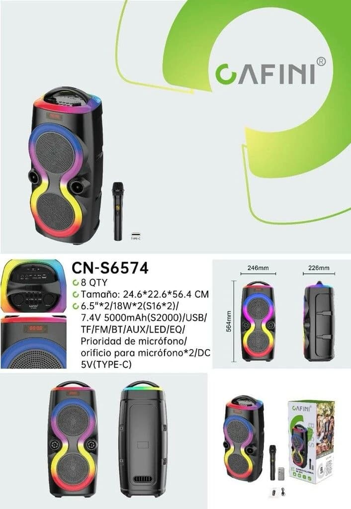 Parlante Cafini Cn-s6574 Usb/tf/fm/bt 6.2*2pulgadas 18w*2 — imagen 1