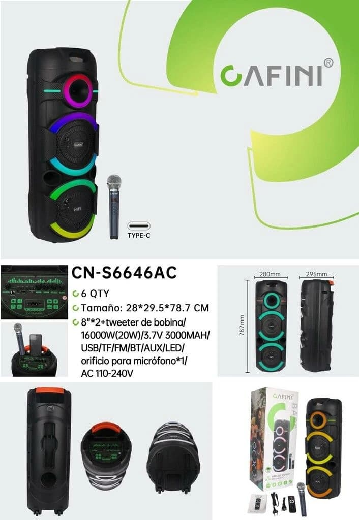 Parlante Cafini De 8''/2 + Tweeter Usb/tf/bt/aux, Led Cn-s6646ac — imagen 1