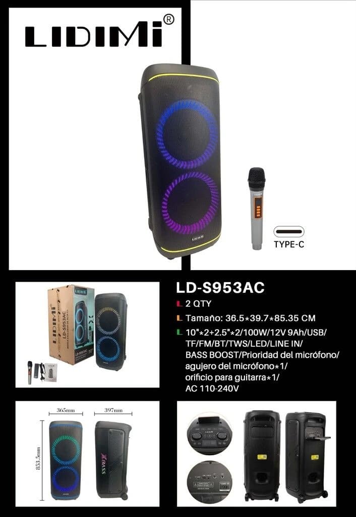 Parlante Lidimi Potenciado De 10''*2 Pulgadas + 2* 2.5pulgadas 100w De Potencia Ld-s953ac — imagen 1