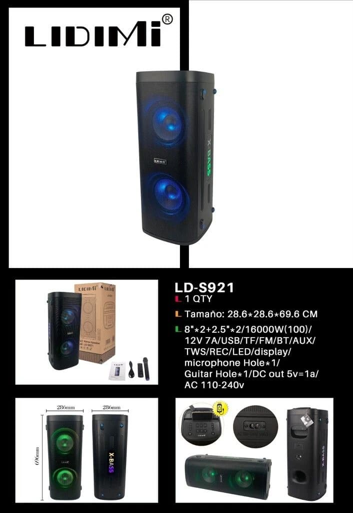 Parlante Lidimi Potenciado Ld-s92116000w 8¨x2+2.5¨*2 Usb/tf/bt/fm/tws/mic/gt