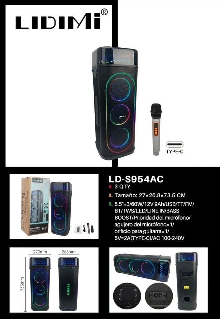 Parlante Potenciado Lidimi Ld-s954ac 160w 10*2 Pulgadas +3*2 Con Microfono Inalambrico — imagen 1
