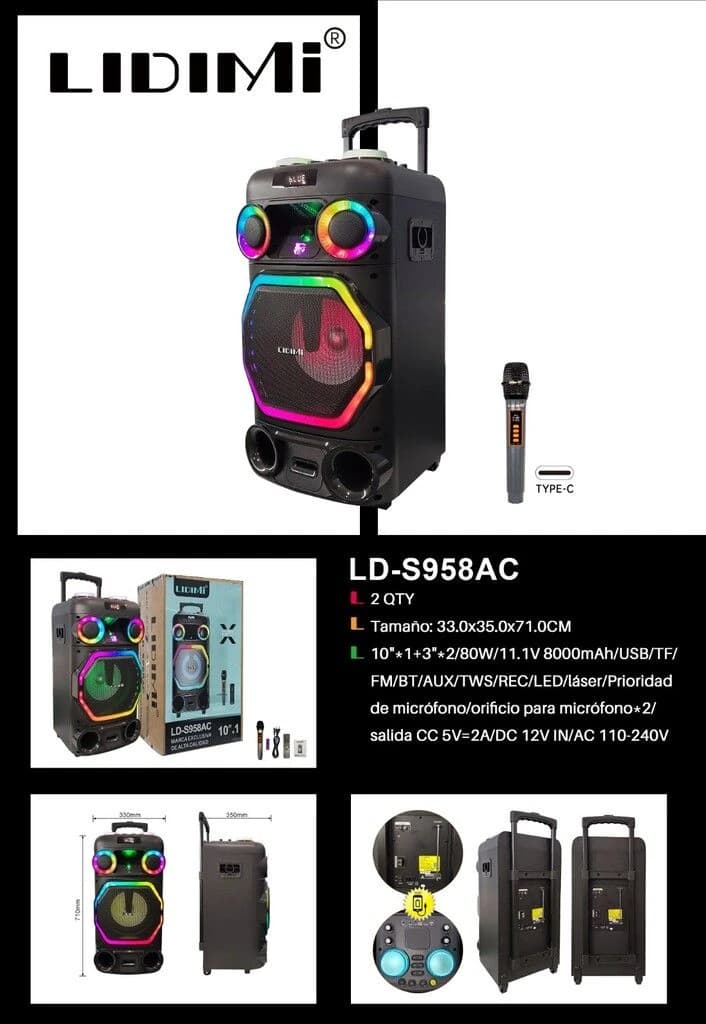 Parlante Potenciado Lidimi Ld-s958ac 160w 12*2 Pulgadas +3*2 Con Microfono Inalambrico — imagen 1