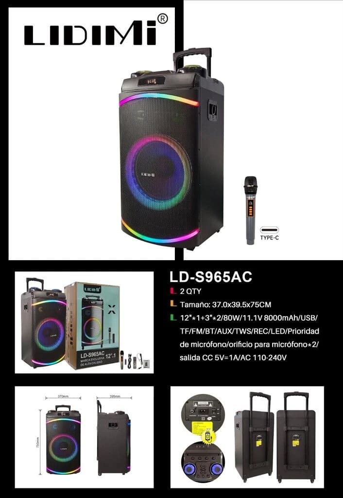 Parlante Potenciado Lidimi Ld-s965ac 160w 12 Pulgadas +3*2 Con Microfono Inalambrico A — imagen 1