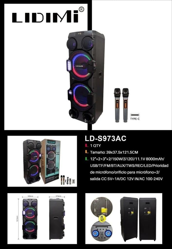 Parlante Torre Lidimi Potenciado Ld-s973ac Usb/tf/bt/fm/microfono — imagen 1