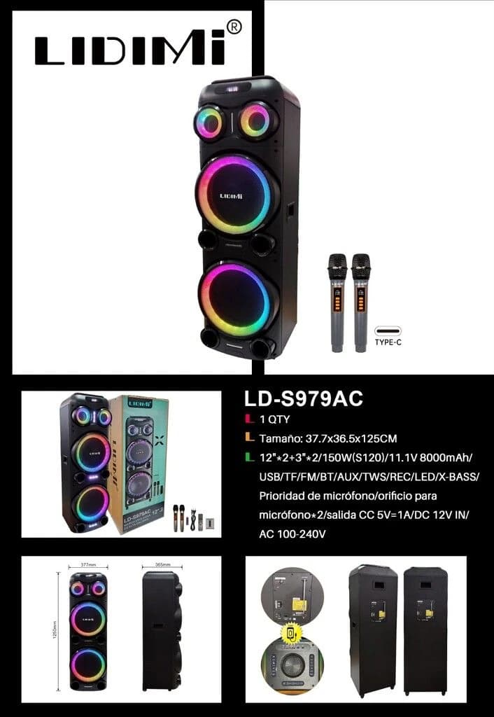 Parlante Torre Lidimi Potenciado Ld-s979ac Usb/tf/bt/fm/microfono — imagen 1