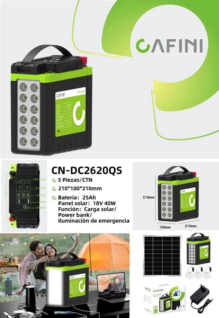 Sistema De Iluminacion Solar Portatil 12v 25amh C/panel Solar 18v 40w + 3 Focos Cn-dc2620qs — imagen 1